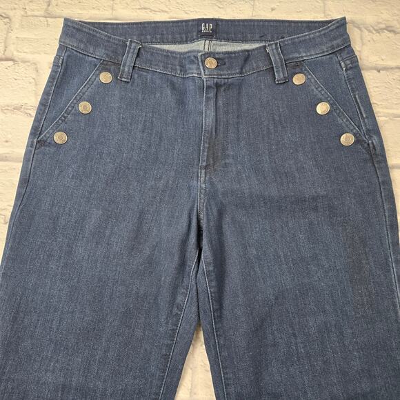 GAP Denim Women's Trouser Jeans Wide Leg Dark Indigo Sailor Snap Pockets Size 30 - Picture 4 of 12
